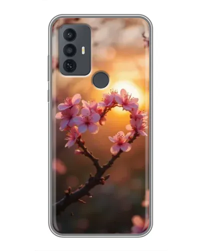 Чехол для TCL 30E с картинкой «Розовый цвет сердце на фоне заката»