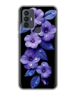 Чехол для TCL 30E с картинкой «Фиолетовые цветы с росою»