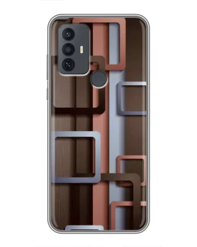 Чехол для TCL 30E с картинкой «Коричневые объемные квадраты»