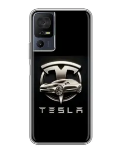 Чохол для TCL 40 SE з картинкою «Tesla — срібне авто»