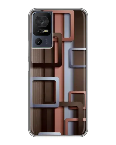 Чохол для TCL 40 SE з картинкою «Коричневі об'ємні квадрати»