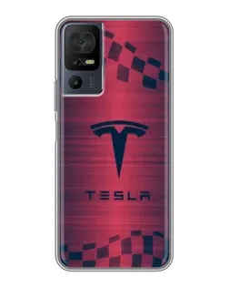 Чехол для TCL 50 5G с картинкой «Тесла красный карбон»