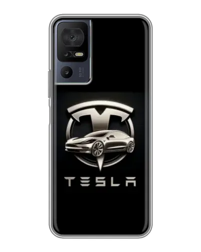 Чехол для TCL 50 5G с картинкой «Tesla — серебристое авто»