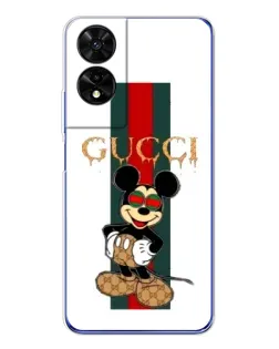 Чехол для TCL 505 с картинкой «Микки Маус Gucci — полосы»