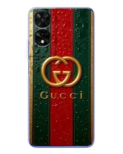 Чехол для TCL 505 с картинкой «Gucci — фирменная полоса и золото»