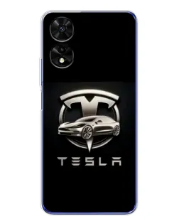 Чехол для TCL 505 с картинкой «Tesla — серебристое авто»