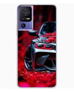 Чехол для TCL 605 с картинкой «Спортивная BMW и цветы»
