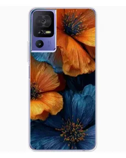 Чохол для TCL 605 з картинкою «Яскрава синьо-помаранчева флора»