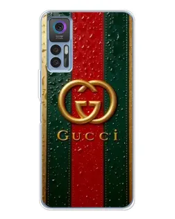 Чехол для TCL K23 5G с картинкой «Gucci — фирменная полоса и золото»