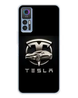 Чехол для TCL K23 с картинкой «Tesla — серебристое авто»