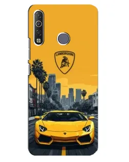 Чохол для TECNO Camon 12 Air CC6 з картинкою «Жовтий Lamborghini місто»