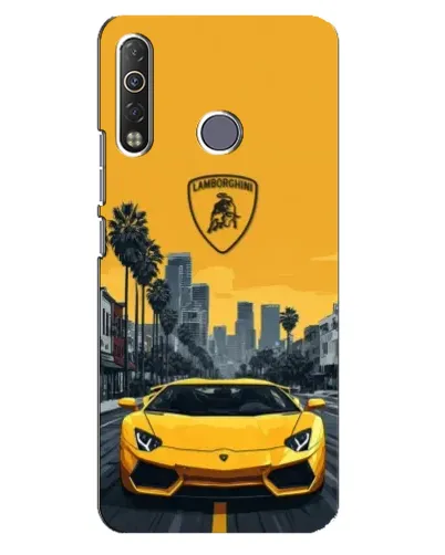 Чохол для TECNO Camon 12 Air CC6 з картинкою «Жовтий Lamborghini місто»
