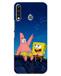 Чохол для TECNO Camon 12 CC7 з картинкою «Губка Боб та Патрік вночі»