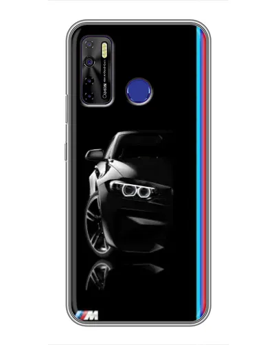 Чехол для TECNO Camon 15 Air с картинкой «Силуэт BMW в темноте»