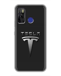 Чехол для TECNO Camon 15 Air с картинкой «Стальной логотип Tesla»