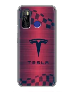 Чехол для TECNO Camon 15 Air с картинкой «Тесла красный карбон»