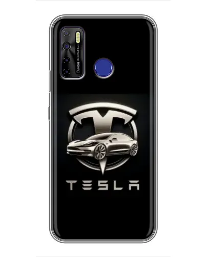 Чехол для TECNO Camon 15 Air с картинкой «Tesla — серебристое авто»