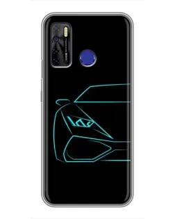 Чохол для TECNO Camon 15 Air з картинкою «Блакитний силует Lamborghini»