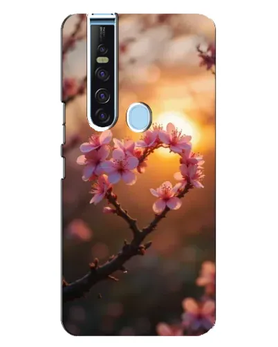Чехол для TECNO Camon 15 Pro с картинкой «Розовый цвет сердце на фоне заката»