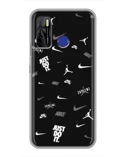 Чехол для TECNO Camon 15 с картинкой «Nike Black Pattern»