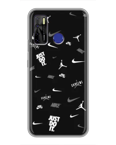 Чехол для TECNO Camon 15 с картинкой «Nike Black Pattern»