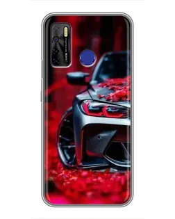 Чохол для TECNO Camon 15 з картинкою «Спортивна BMW та квіти»