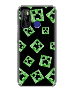 Чехол для TECNO Camon 15 с картинкой «Паттерн с криперами»