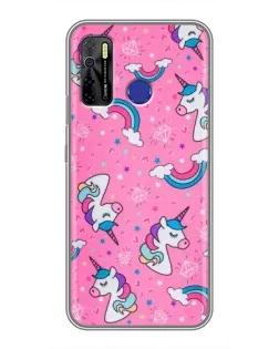 Чехол для TECNO Camon 15 с картинкой «Unicorn паттерн розовый»