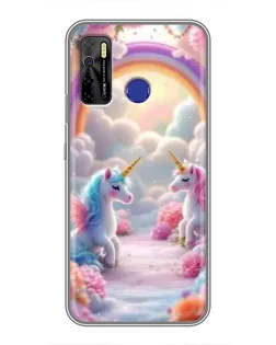 Чехол для TECNO Camon 15 с картинкой «Радуга и единороги»