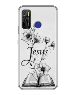 Чехол для TECNO Camon 15 с картинкой «Цветы и Библия»