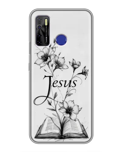 Чехол для TECNO Camon 15 с картинкой «Цветы и Библия»