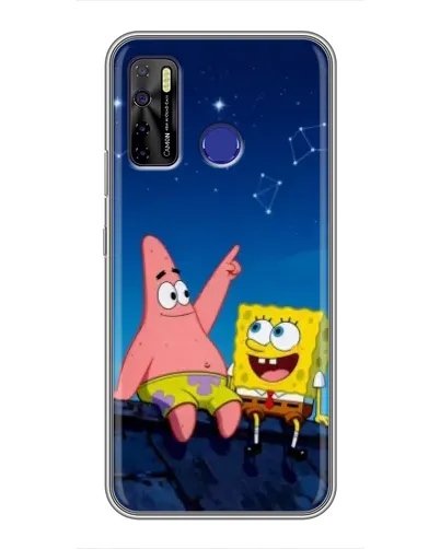Чехол для TECNO Camon 15 с картинкой «Губка Боб и Патрик ночью»