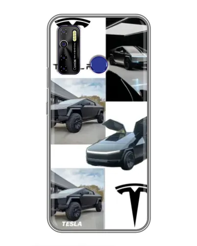 Чохол для TECNO Camon 15 з картинкою «Колаж Cybertruck Tesla»