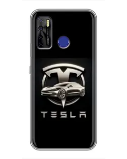 Чохол для TECNO Camon 15 з картинкою «Tesla — срібне авто»