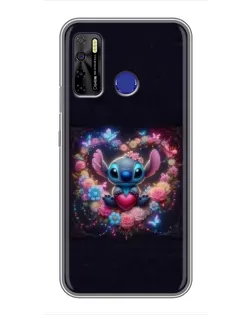 Чехол для TECNO Camon 15 с картинкой «Stitch в цветах»