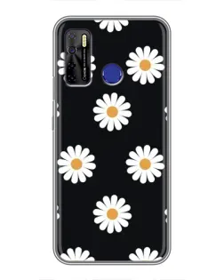 Чохол для TECNO Camon 15 з картинкою «Ромашки на чорному»