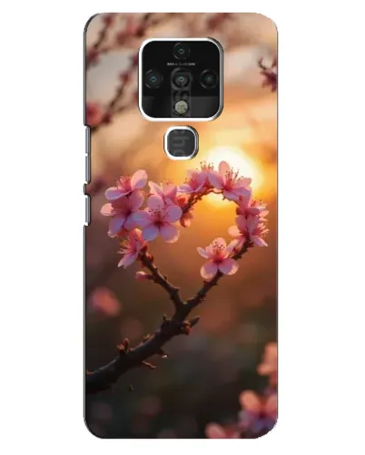 Чохол для TECNO Camon 16 з картинкою «Рожевий цвіт  сердечко на тлі заходу»