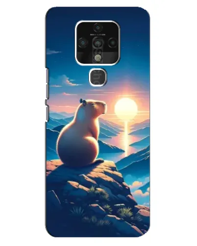 Чехол для TECNO Camon 16 с картинкой «Закат солнца с капибарой»