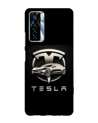 Чехол для TECNO Camon 17 Pro с картинкой «Tesla — серебристое авто»