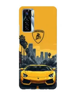 Чехол для TECNO Camon 17 Pro с картинкой «Желтый Lamborghini город»