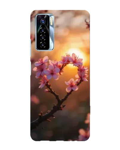 Чохол для TECNO Camon 17 Pro з картинкою «Рожевий цвіт  сердечко на тлі заходу»