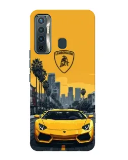 Чехол для TECNO Camon 17 с картинкой «Желтый Lamborghini город»