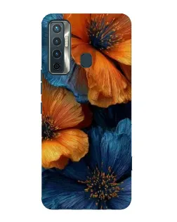 Чехол для TECNO Camon 17 с картинкой «Яркая сине-оранжевая флора»
