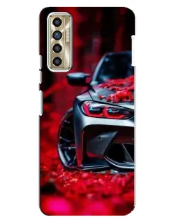 Чехол для TECNO Camon 17P (CG7n) с картинкой «Спортивная BMW и цветы»