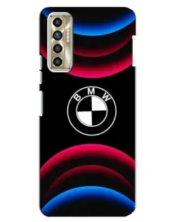 Чехол для TECNO Camon 17P (CG7n) с картинкой «Логотип BMW и неоновые дуги»