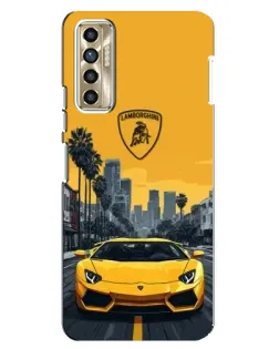 Чехол для TECNO Camon 17P (CG7n) с картинкой «Желтый Lamborghini город»