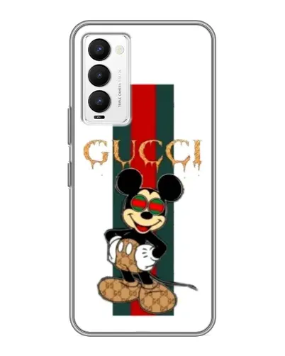Чехол для TECNO Camon 18 / Camon 18P с картинкой «Микки Маус Gucci — полосы»