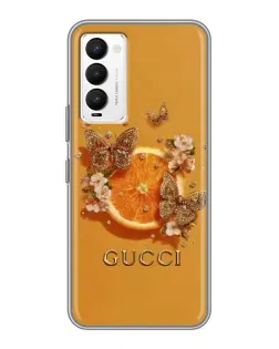Чехол для TECNO Camon 18 / Camon 18P с картинкой «Gucci — золотые бабочки»