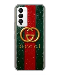 Чехол для TECNO Camon 18 / Camon 18P с картинкой «Gucci — фирменная полоса и золото»