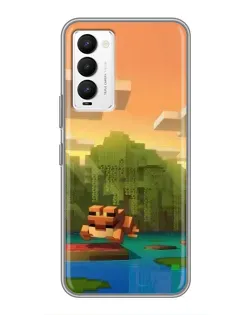 Чехол для TECNO Camon 18 / Camon 18P с картинкой «Майнкрафт закат солнца»